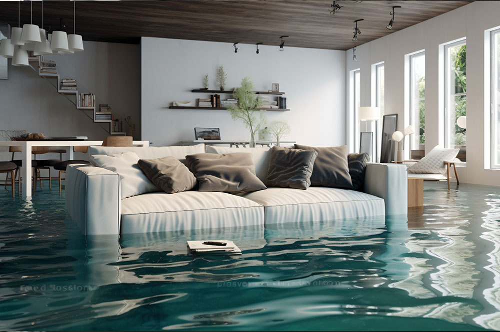 house flood-damaged furniture with water